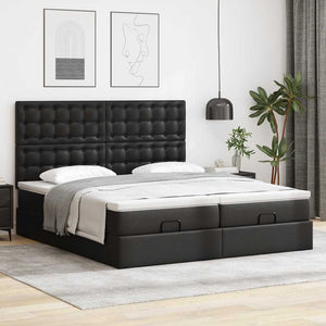 Οθωμανικό κρεβάτι με στρώματα & LEDs Μαύρο Faux Leather - Pakobazaar
