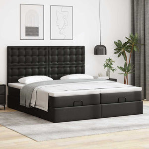 Οθωμανικό κρεβάτι με στρώματα & LEDs Μαύρο Faux Leather - Pakobazaar