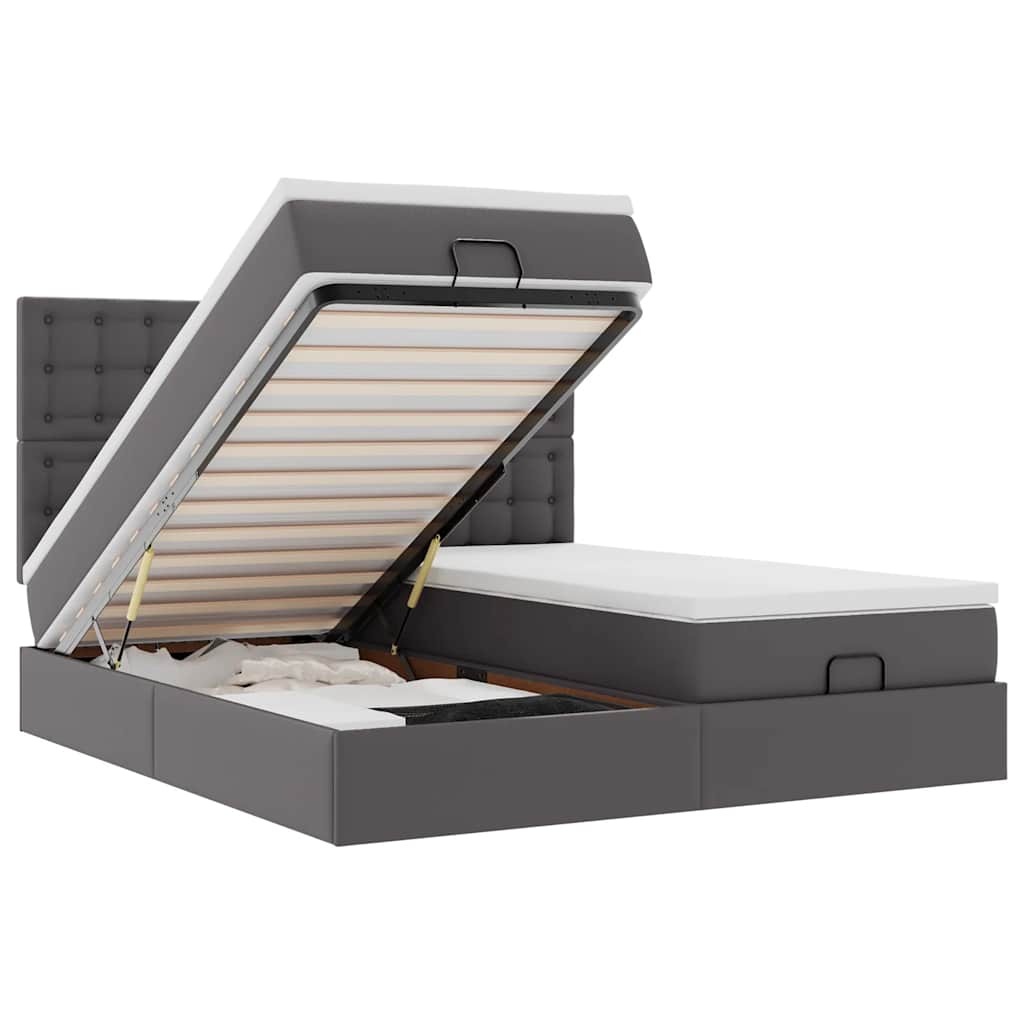 Οθωμανικό κρεβάτι με στρώματα & LEDs Γκρι Faux Leather