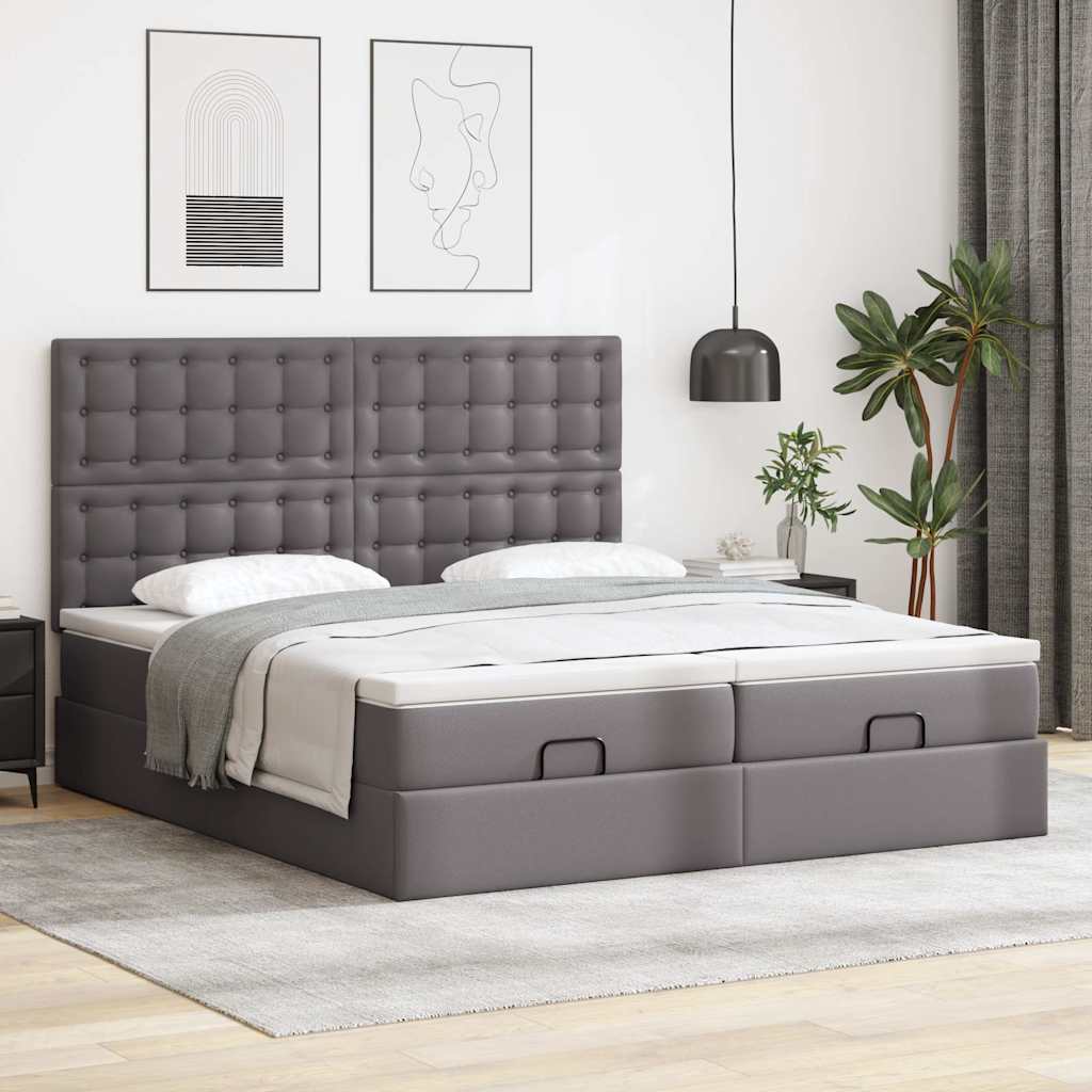 Οθωμανικό κρεβάτι με στρώματα & LEDs Γκρι Faux Leather