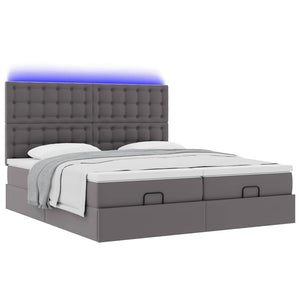 Οθωμανικό κρεβάτι με στρώματα & LEDs Γκρι Faux Leather