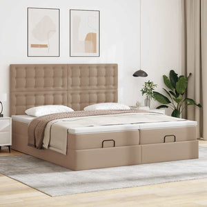Οθωμανικό κρεβάτι με στρώματα & LEDs Cappuccino Faux Leather - Pakobazaar