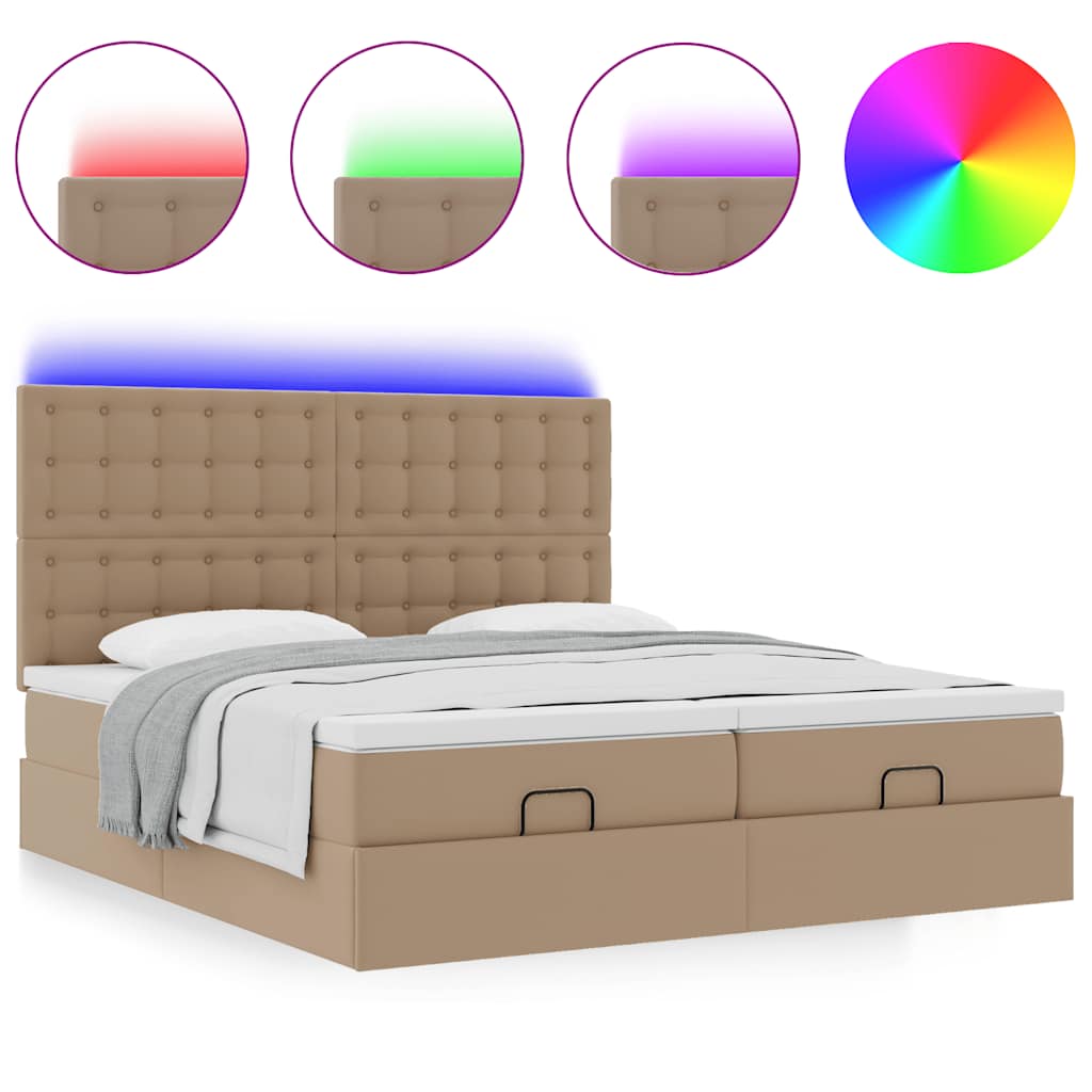 Οθωμανικό κρεβάτι με στρώματα & LEDs Cappuccino Faux Leather - Pakobazaar