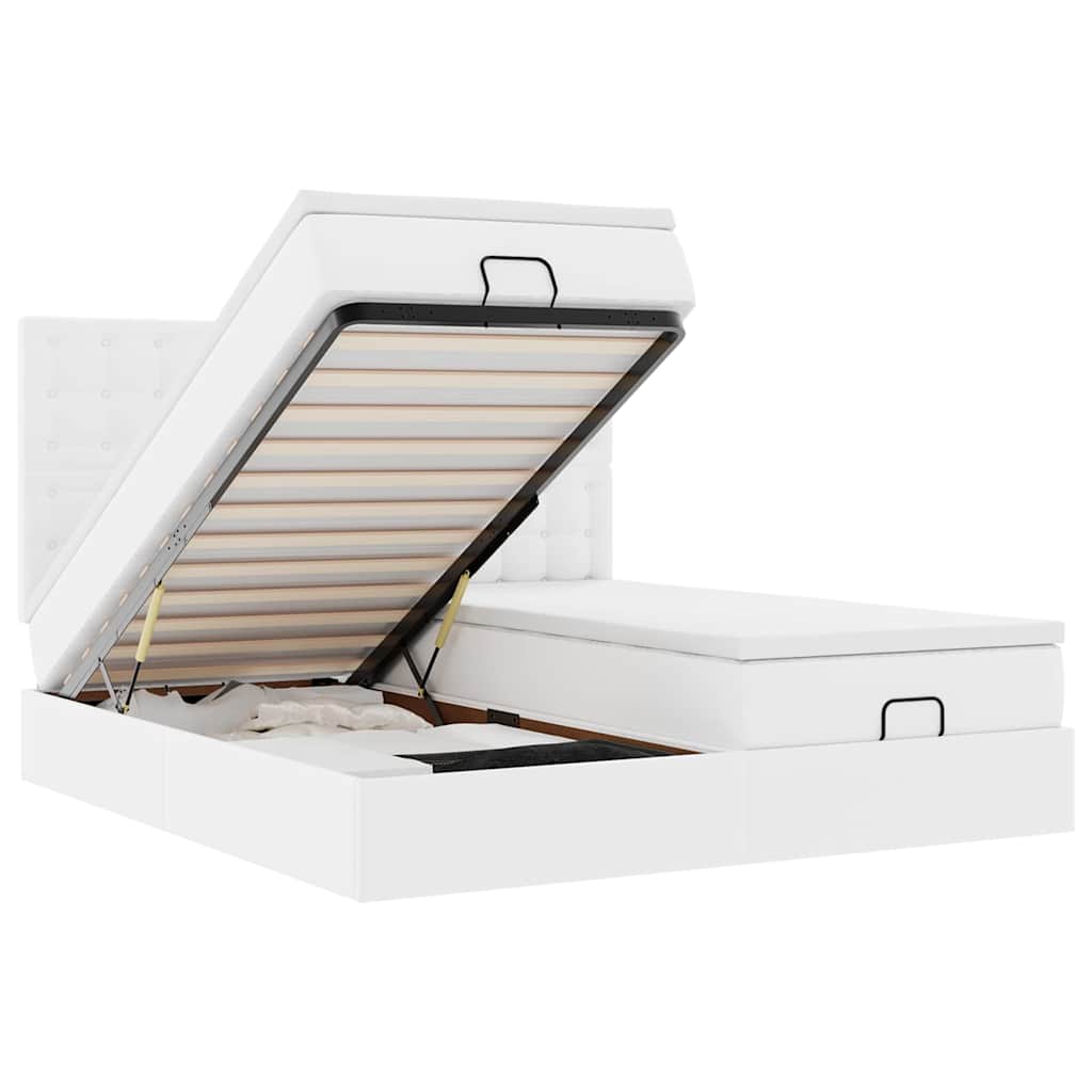 Οθωμανικό κρεβάτι με στρώματα & LEDs Καθαρό λευκό Faux Leather - Pakobazaar