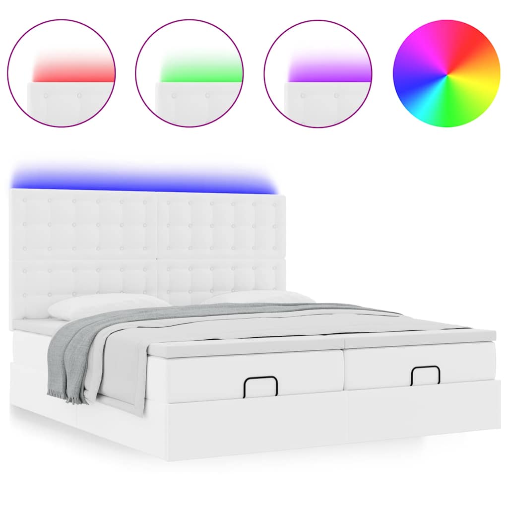 Οθωμανικό κρεβάτι με στρώματα & LEDs Καθαρό λευκό Faux Leather - Pakobazaar