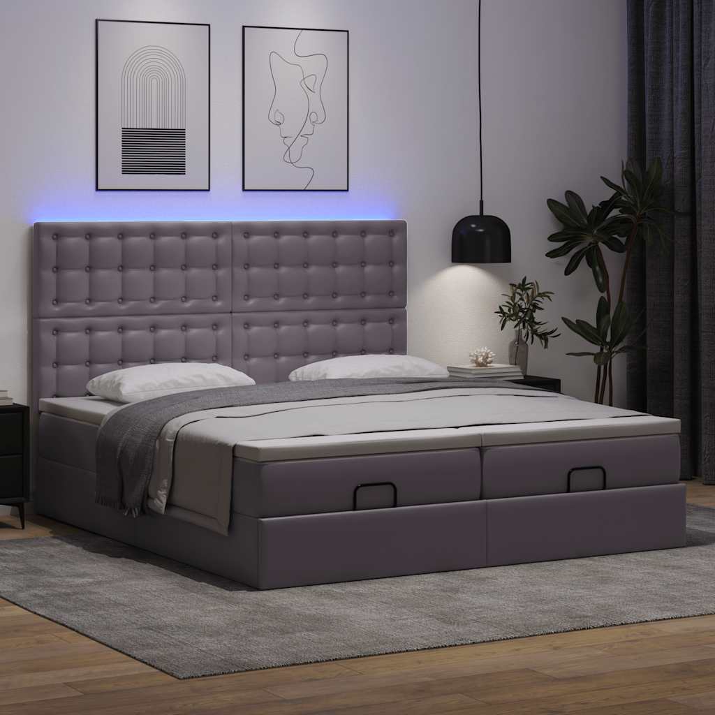 Οθωμανικό κρεβάτι με στρώματα & LEDs Γκρι Faux Leather - Pakobazaar