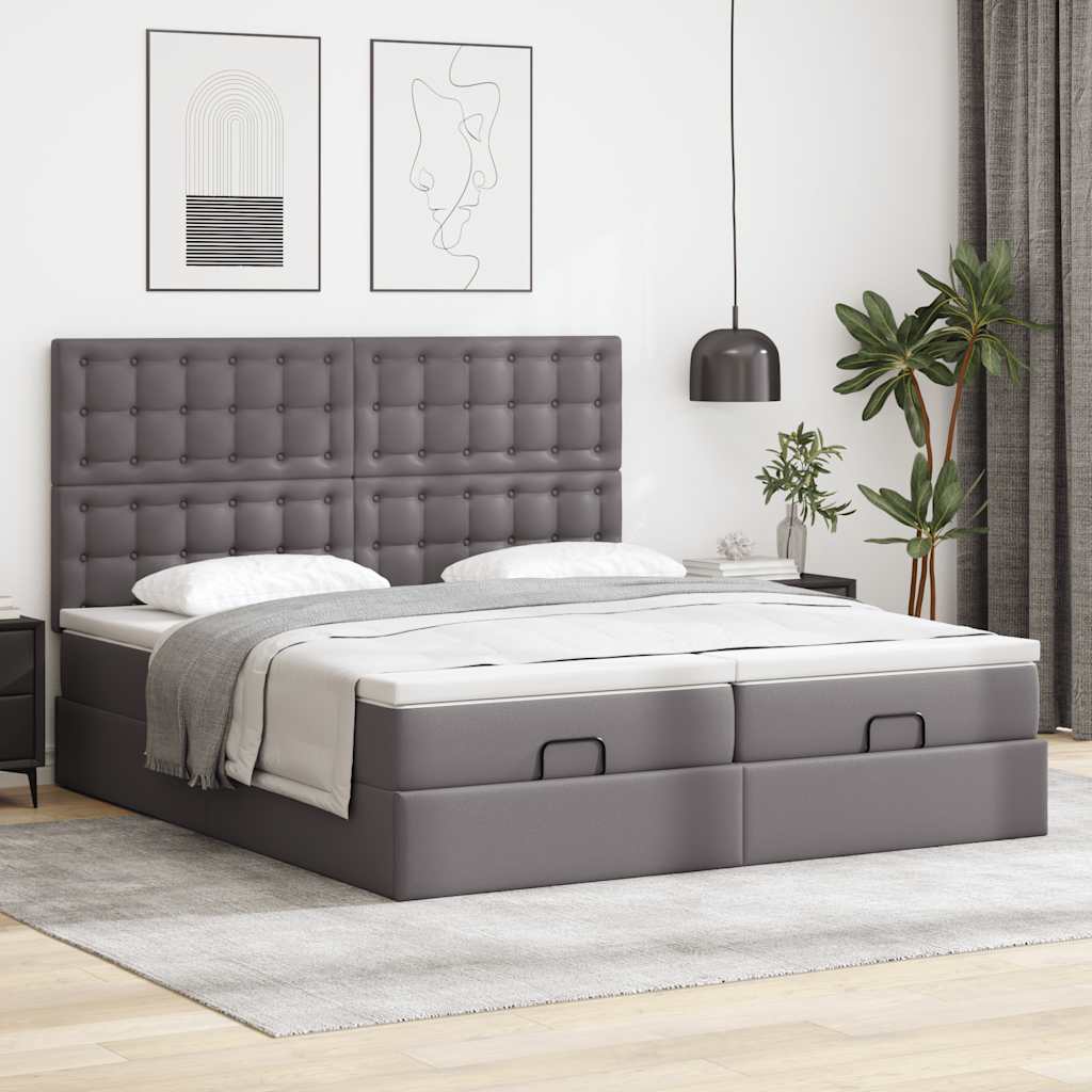 Οθωμανικό κρεβάτι με στρώματα & LEDs Γκρι Faux Leather - Pakobazaar