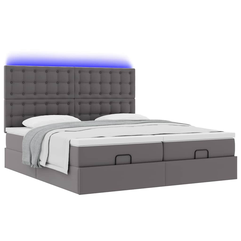 Οθωμανικό κρεβάτι με στρώματα & LEDs Γκρι Faux Leather - Pakobazaar