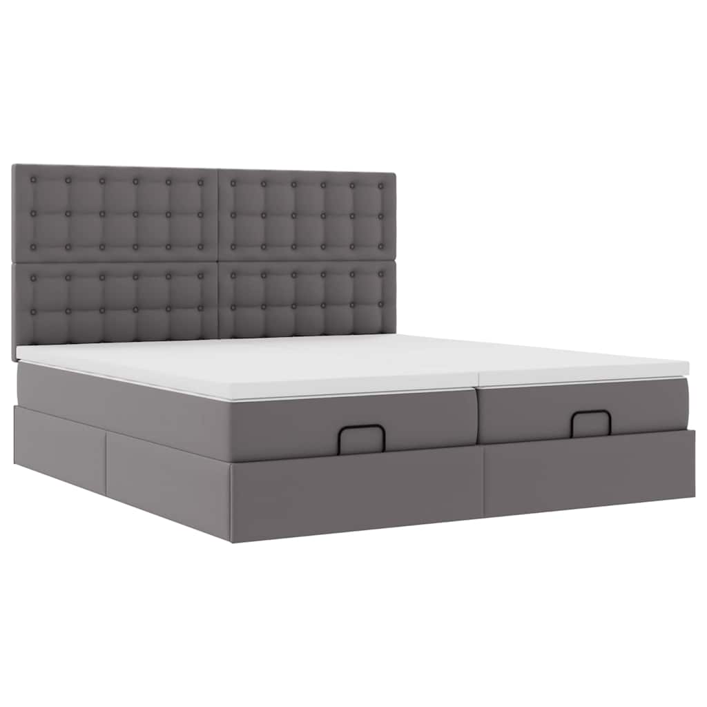 Οθωμανικό κρεβάτι με στρώματα & LEDs Γκρι Faux Leather - Pakobazaar