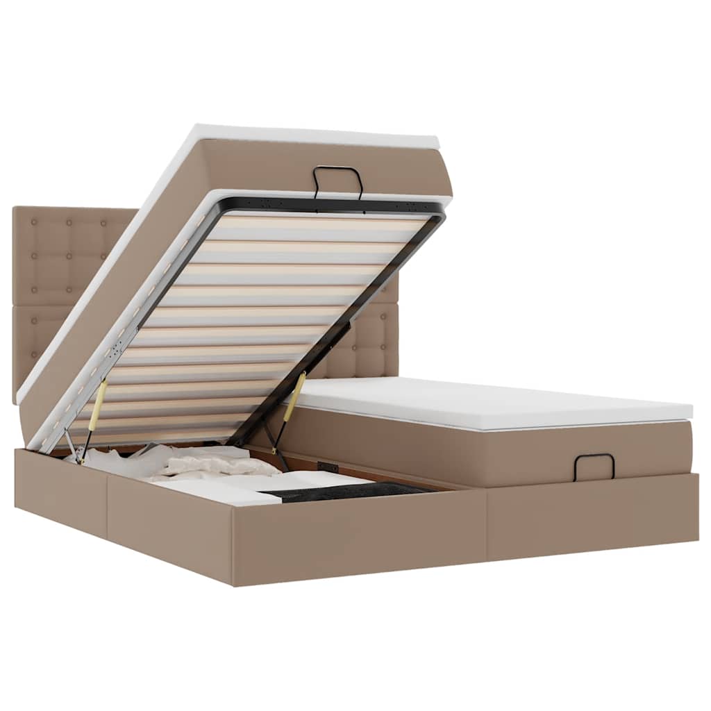 Οθωμανικό κρεβάτι με στρώματα & LEDs Cappuccino Faux Leather - Pakobazaar