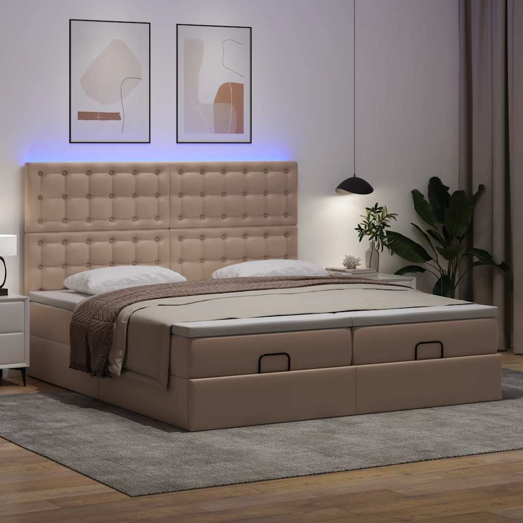 Οθωμανικό κρεβάτι με στρώματα & LEDs Cappuccino Faux Leather - Pakobazaar