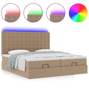 Οθωμανικό κρεβάτι με στρώματα & LEDs Cappuccino Faux Leather - Pakobazaar