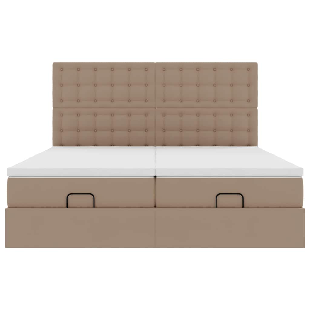Οθωμανικό κρεβάτι με στρώματα & LEDs Cappuccino Faux Leather - Pakobazaar