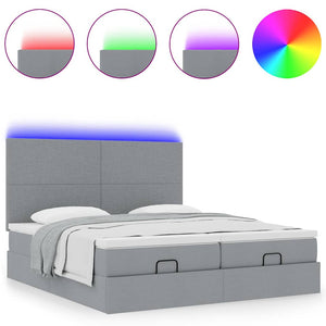 Οθωμανικό κρεβάτι με στρώματα & LEDs Ανοιχτό γκρι ύφασμα - Pakobazaar