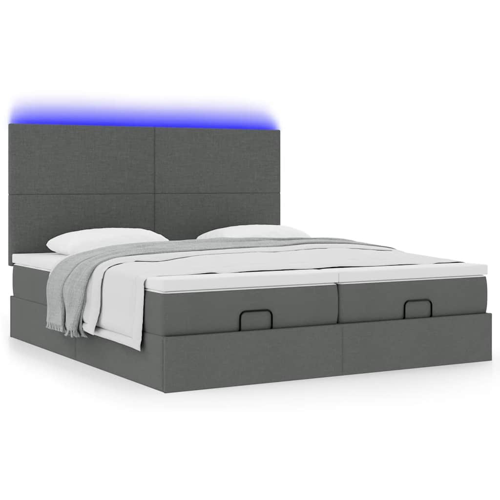 Οθωμανικό κρεβάτι με στρώματα&LEDs Σκούρο γκρι 160x200cm ύφασμα - Pakobazaar