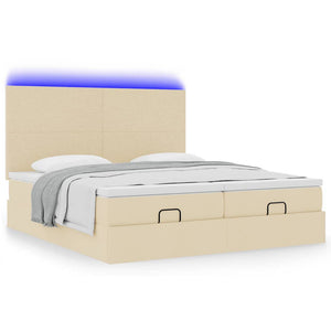 Οθωμανικό κρεβάτι με στρώματα & LEDs Κρέμα 160x200cm ύφασμα