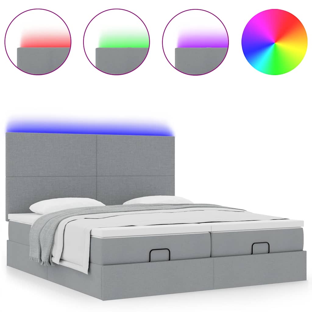 Οθωμανικό κρεβάτι με στρώματα & LEDs Ανοιχτό γκρι ύφασμα - Pakobazaar