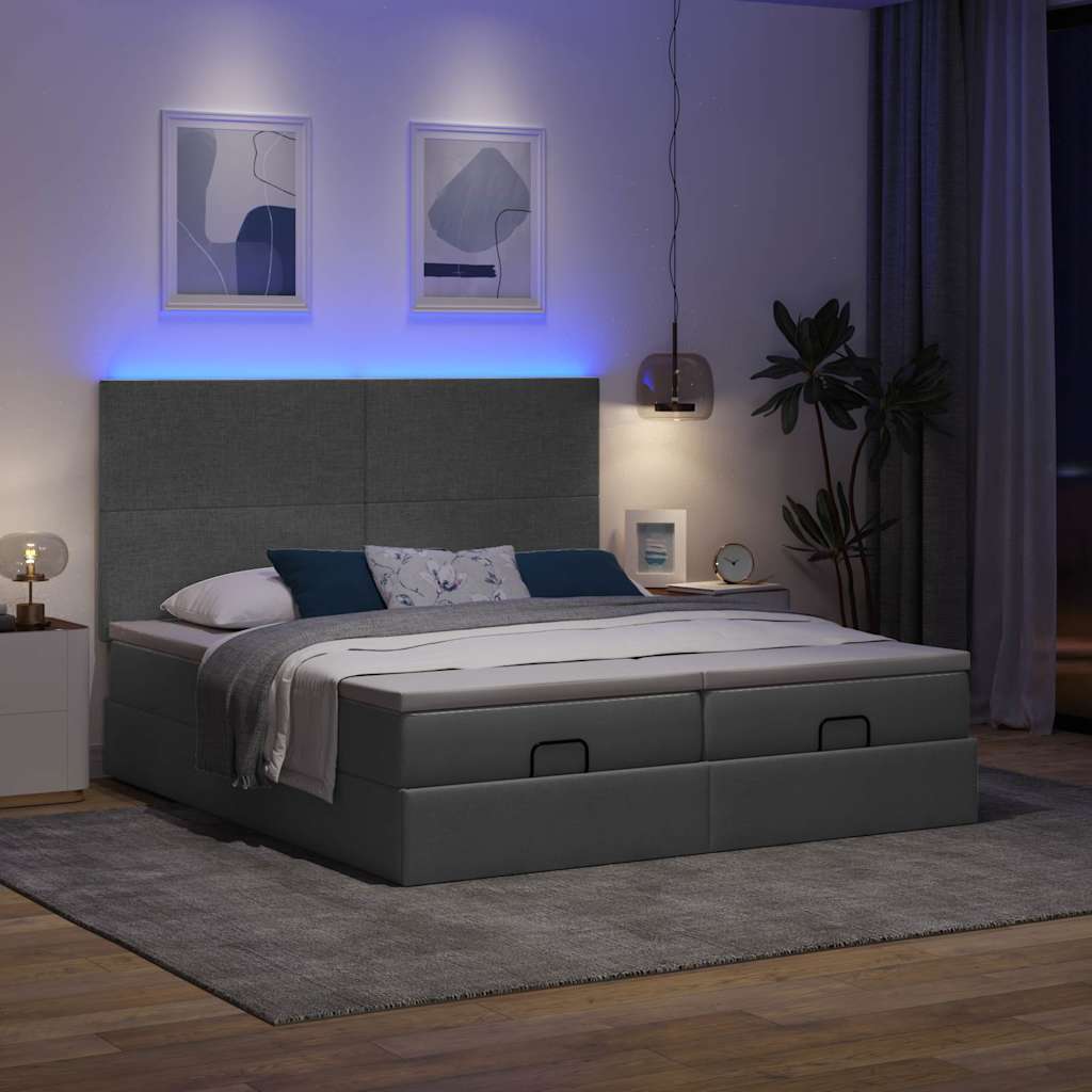Οθωμανικό κρεβάτι με στρώματα&LEDs Σκούρο γκρι 180x200cm ύφασμα - Pakobazaar