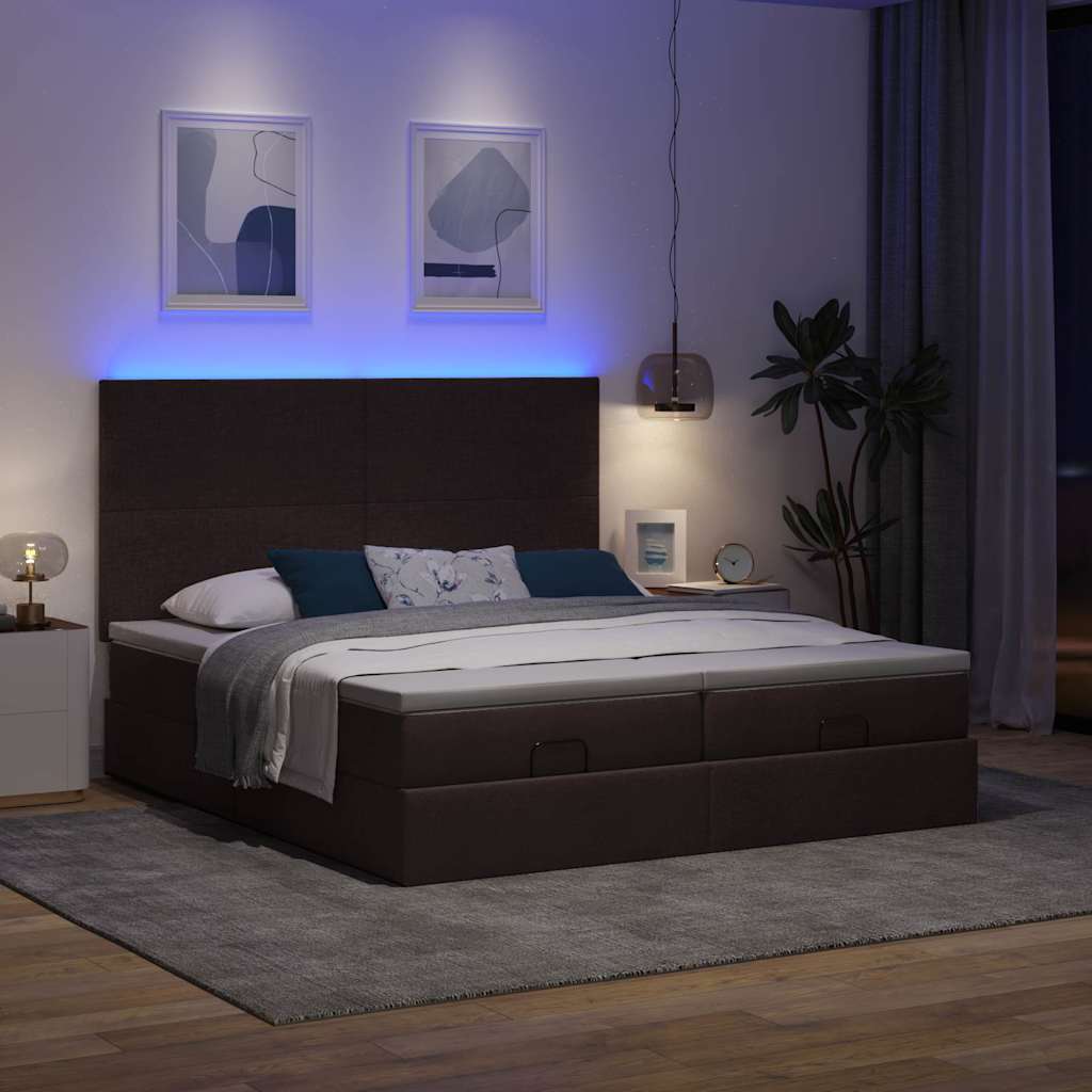 Οθωμανικό κρεβάτι με στρώματα&LEDs Σκούρο καφέ 180x200cm ύφασμα - Pakobazaar