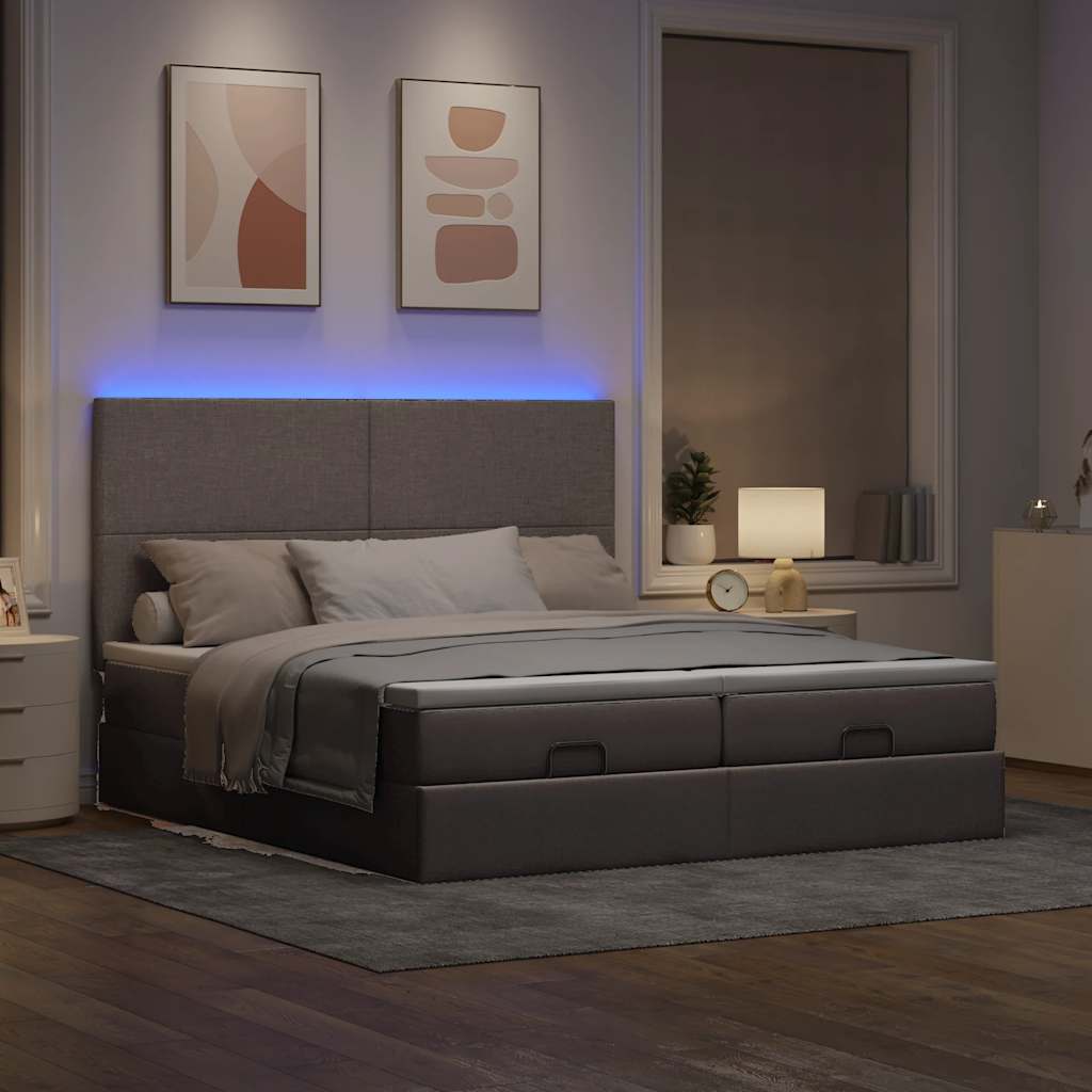 Οθωμανικό κρεβάτι με στρώματα & LEDs Taupe 180x200cm ύφασμα