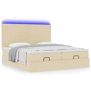 Οθωμανικό κρεβάτι με στρώματα & LEDs Κρέμα 180x200cm ύφασμα