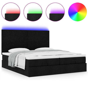 Οθωμανικό κρεβάτι με στρώματα & LEDs Μαύρο 200x200cm ύφασμα - Pakobazaar