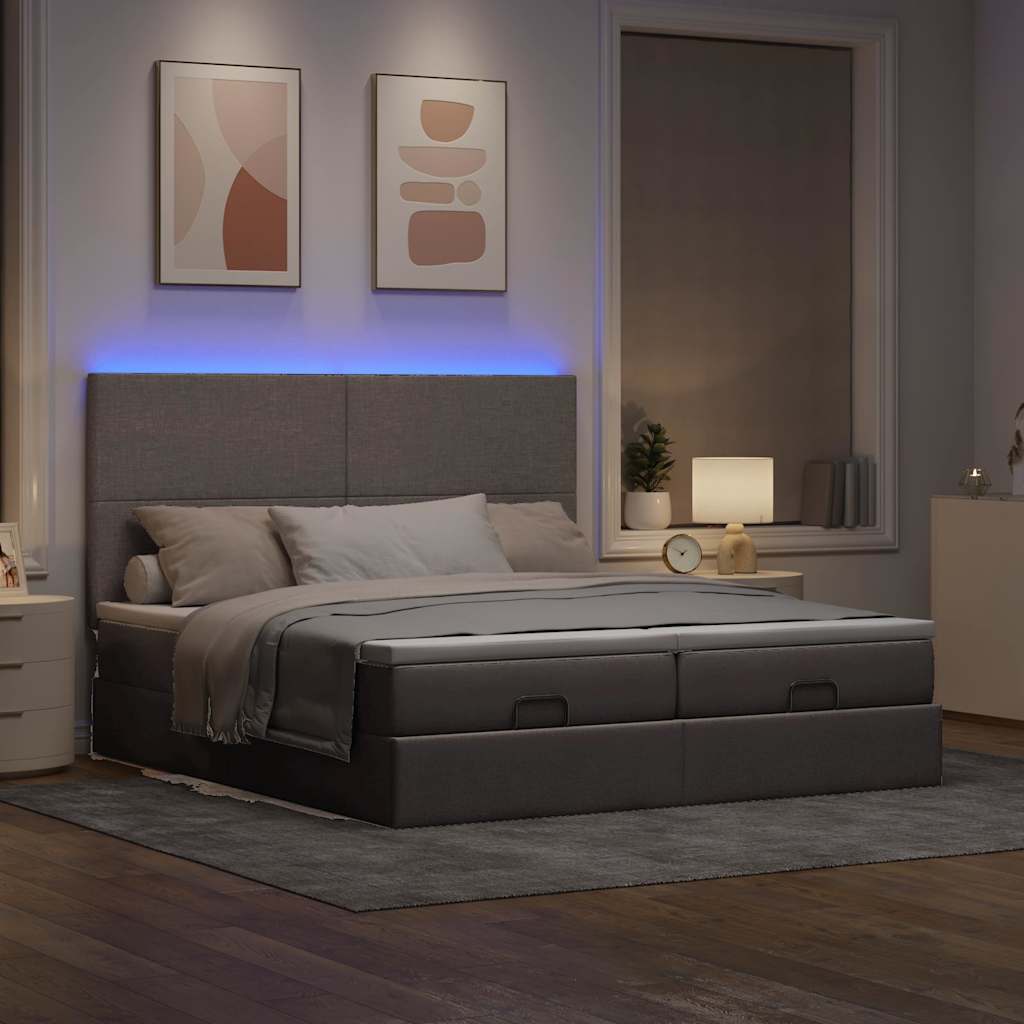 Οθωμανικό κρεβάτι με στρώματα & LEDs Taupe 200x200cm ύφασμα