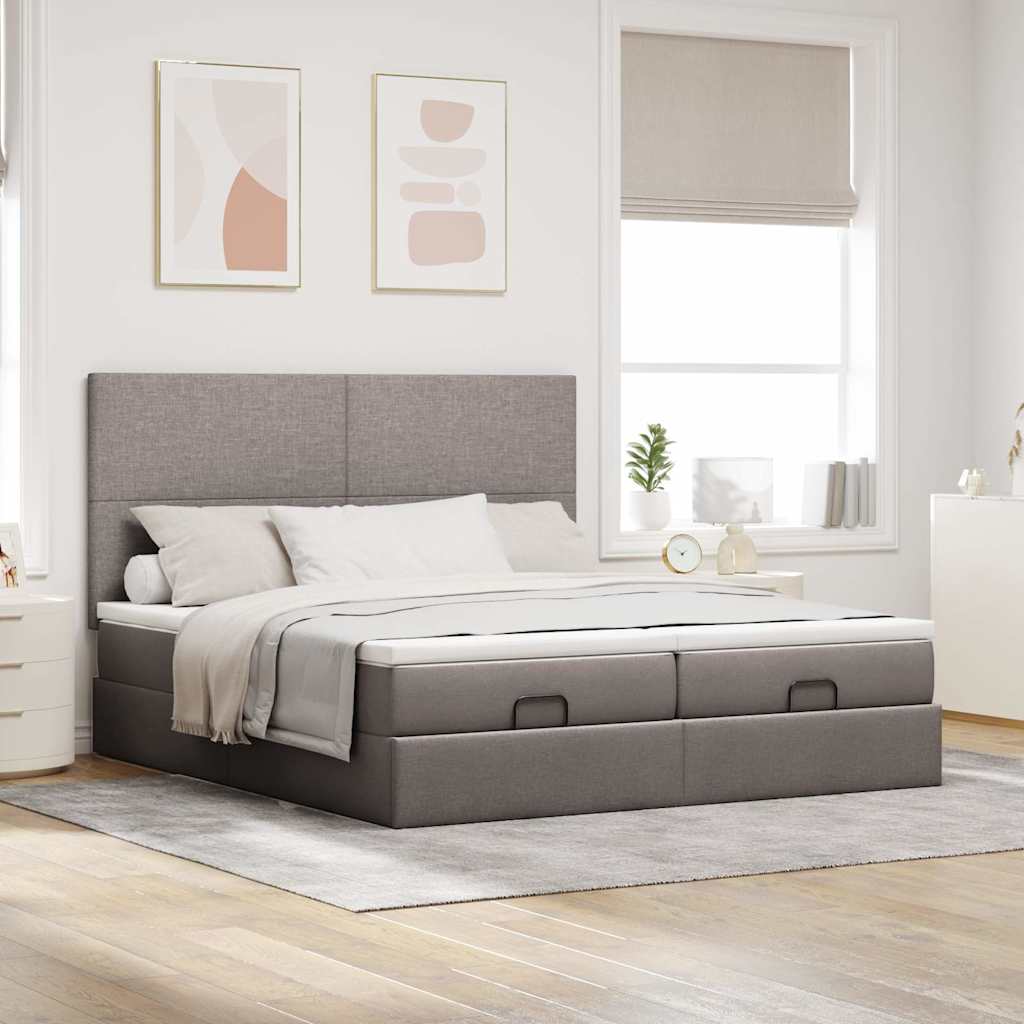 Οθωμανικό κρεβάτι με στρώματα & LEDs Taupe 200x200cm ύφασμα