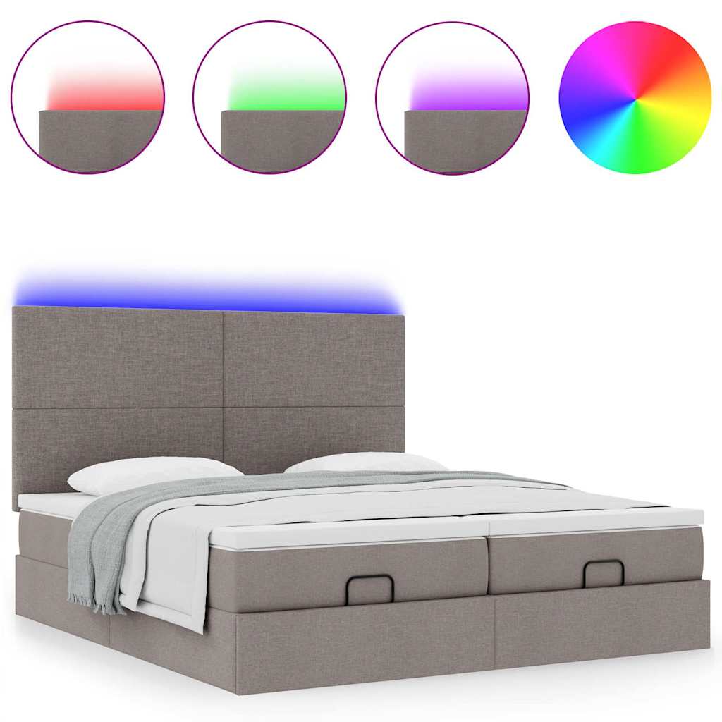 Οθωμανικό κρεβάτι με στρώματα & LEDs Taupe 200x200cm ύφασμα