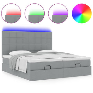 Οθωμανικό κρεβάτι με στρώματα & LEDs Ανοιχτό γκρι ύφασμα - Pakobazaar
