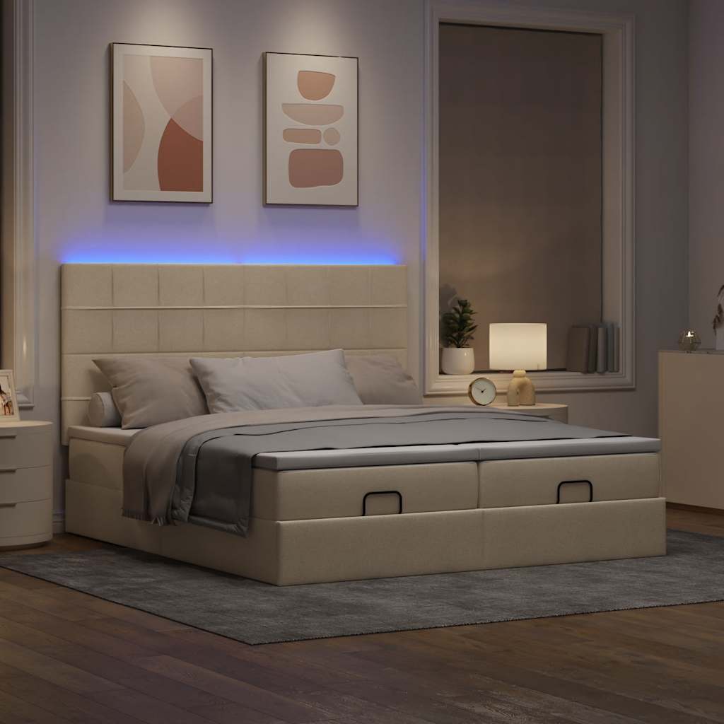 Οθωμανικό κρεβάτι με στρώματα & LEDs Κρέμα 160x200cm ύφασμα - Pakobazaar