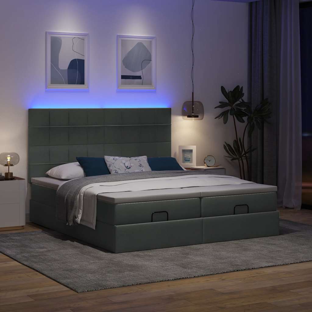 Οθωμανικό κρεβάτι με στρώματα&LEDs Σκούρο γκρι 180x200cm ύφασμα - Pakobazaar
