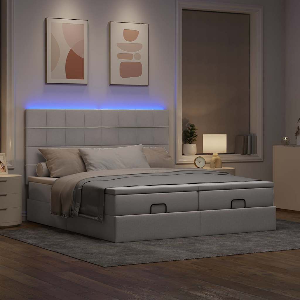 Οθωμανικό κρεβάτι με στρώματα & LEDs Taupe 180x200cm ύφασμα - Pakobazaar