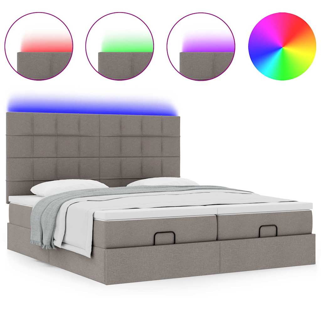 Οθωμανικό κρεβάτι με στρώματα & LEDs Taupe 180x200cm ύφασμα - Pakobazaar