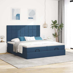 Οθωμανικό κρεβάτι με στρώματα & LEDs Μπλε 180x200cm ύφασμα - Pakobazaar