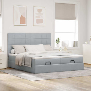 Οθωμανικό κρεβάτι με στρώματα & LEDs Ανοιχτό γκρι ύφασμα