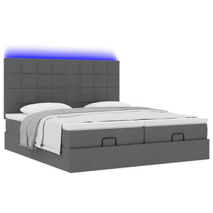 Οθωμανικό κρεβάτι με στρώματα&LEDs Σκούρο γκρι 200x200cm ύφασμα