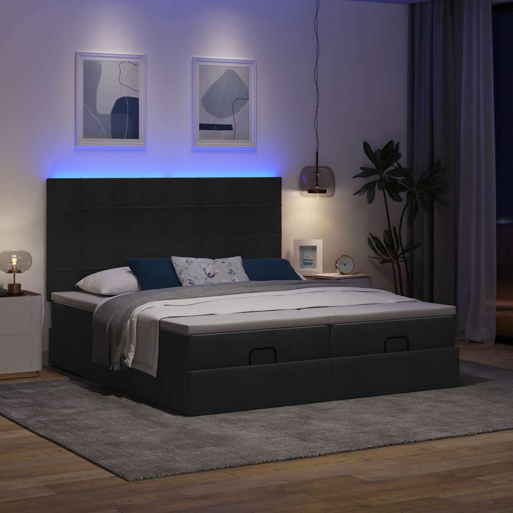 Οθωμανικό κρεβάτι με στρώματα & LEDs Μαύρο 200x200cm ύφασμα - Pakobazaar