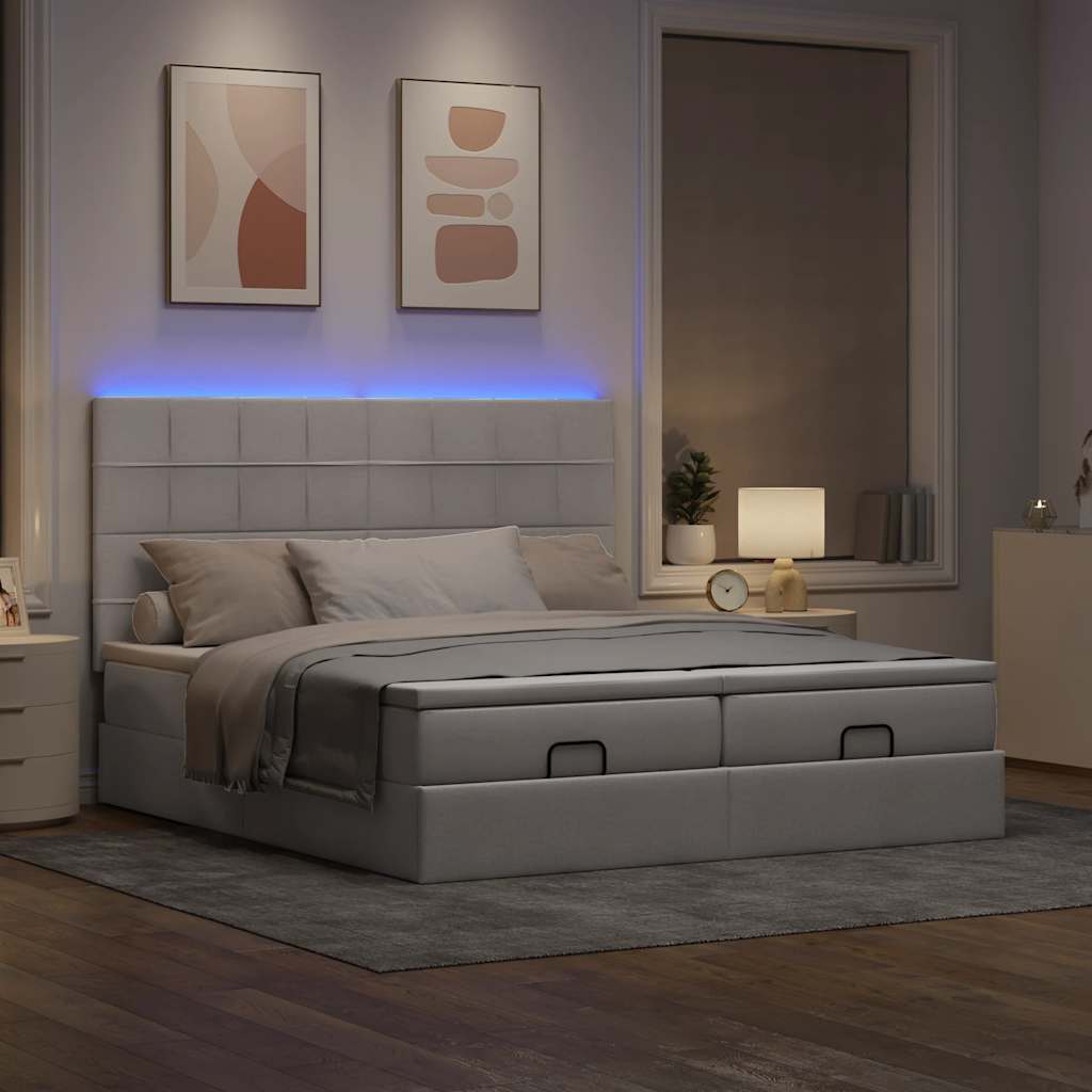 Οθωμανικό κρεβάτι με στρώματα & LEDs Taupe 200x200cm ύφασμα