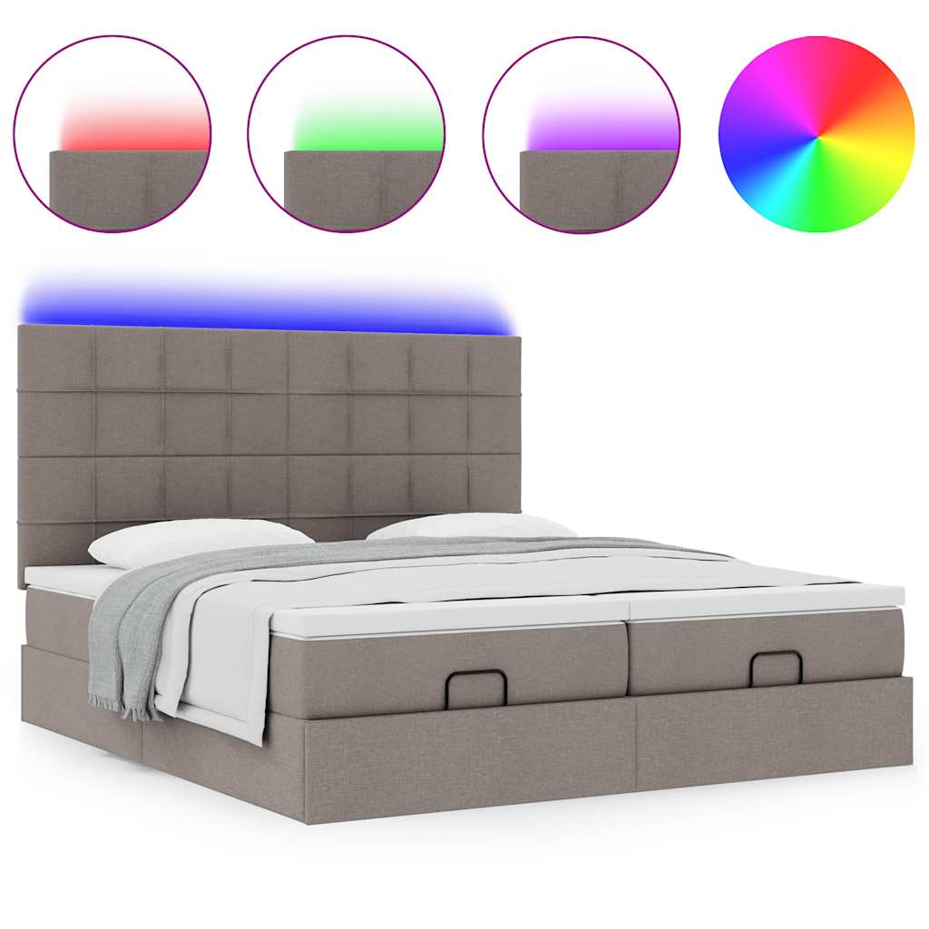 Οθωμανικό κρεβάτι με στρώματα & LEDs Taupe 200x200cm ύφασμα