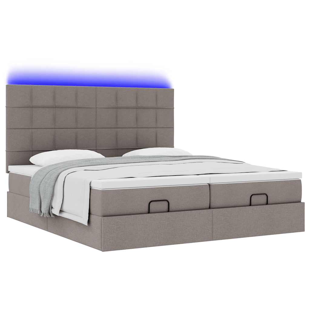 Οθωμανικό κρεβάτι με στρώματα & LEDs Taupe 200x200cm ύφασμα