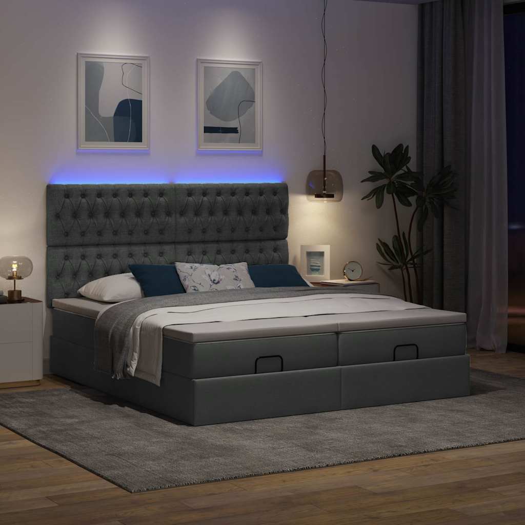 Οθωμανικό κρεβάτι με στρώματα&LEDs Σκούρο γκρι 160x200cm ύφασμα - Pakobazaar