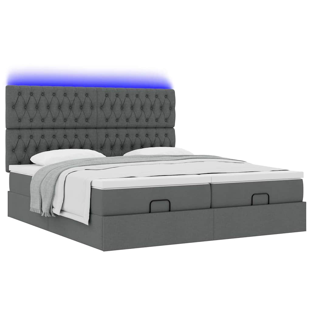 Οθωμανικό κρεβάτι με στρώματα&LEDs Σκούρο γκρι 160x200cm ύφασμα - Pakobazaar