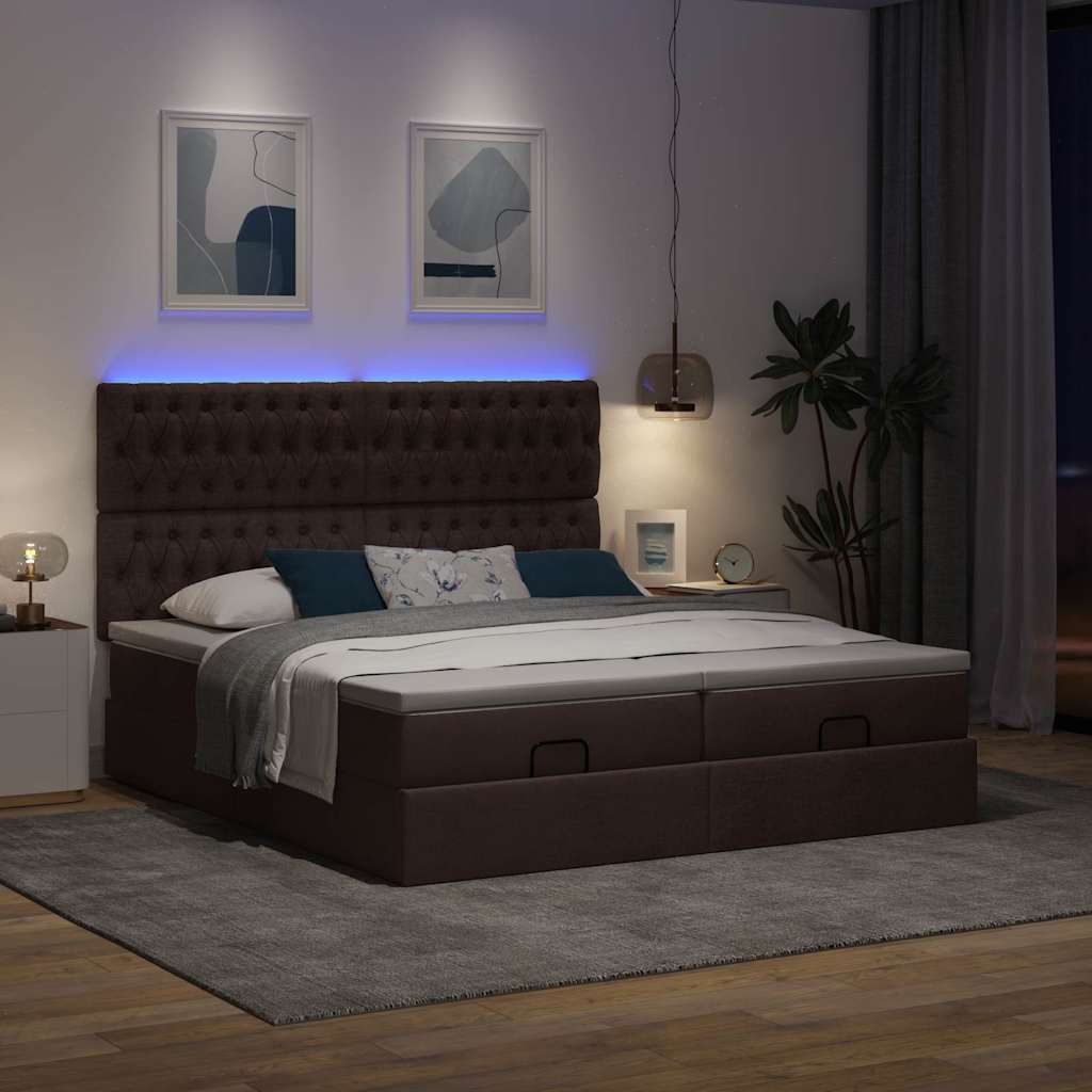 Οθωμανικό κρεβάτι με στρώματα&LEDs Σκούρο καφέ 160x200cm ύφασμα - Pakobazaar