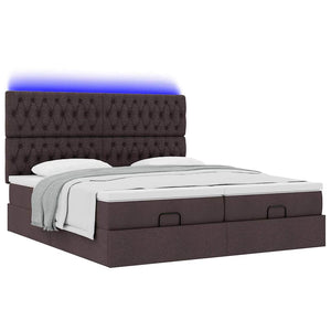Οθωμανικό κρεβάτι με στρώματα&LEDs Σκούρο καφέ 160x200cm ύφασμα - Pakobazaar