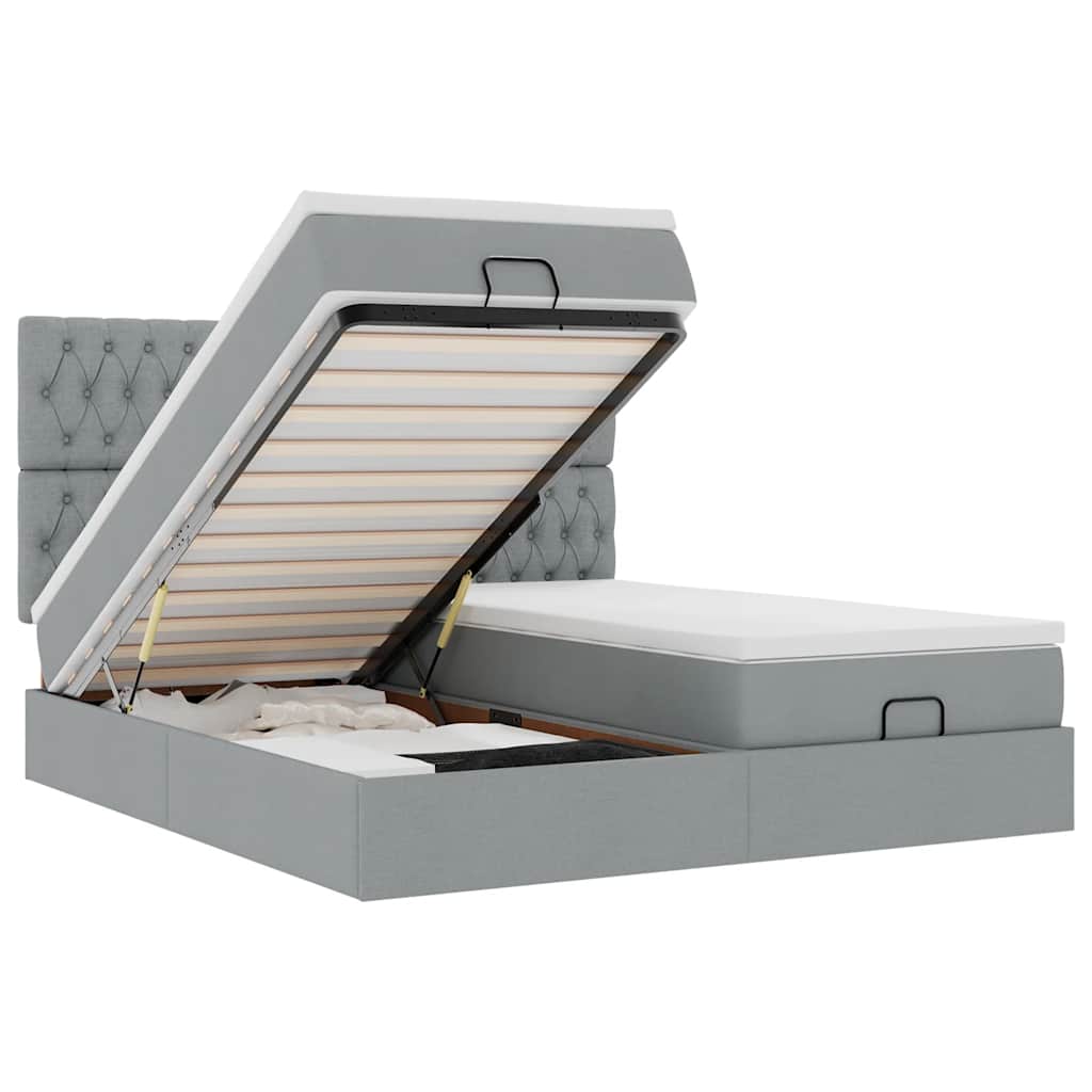 Οθωμανικό κρεβάτι με στρώματα & LEDs Ανοιχτό γκρι ύφασμα - Pakobazaar