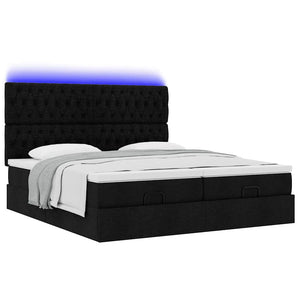 Οθωμανικό κρεβάτι με στρώματα & LEDs Μαύρο ύφασμα 180x200cm