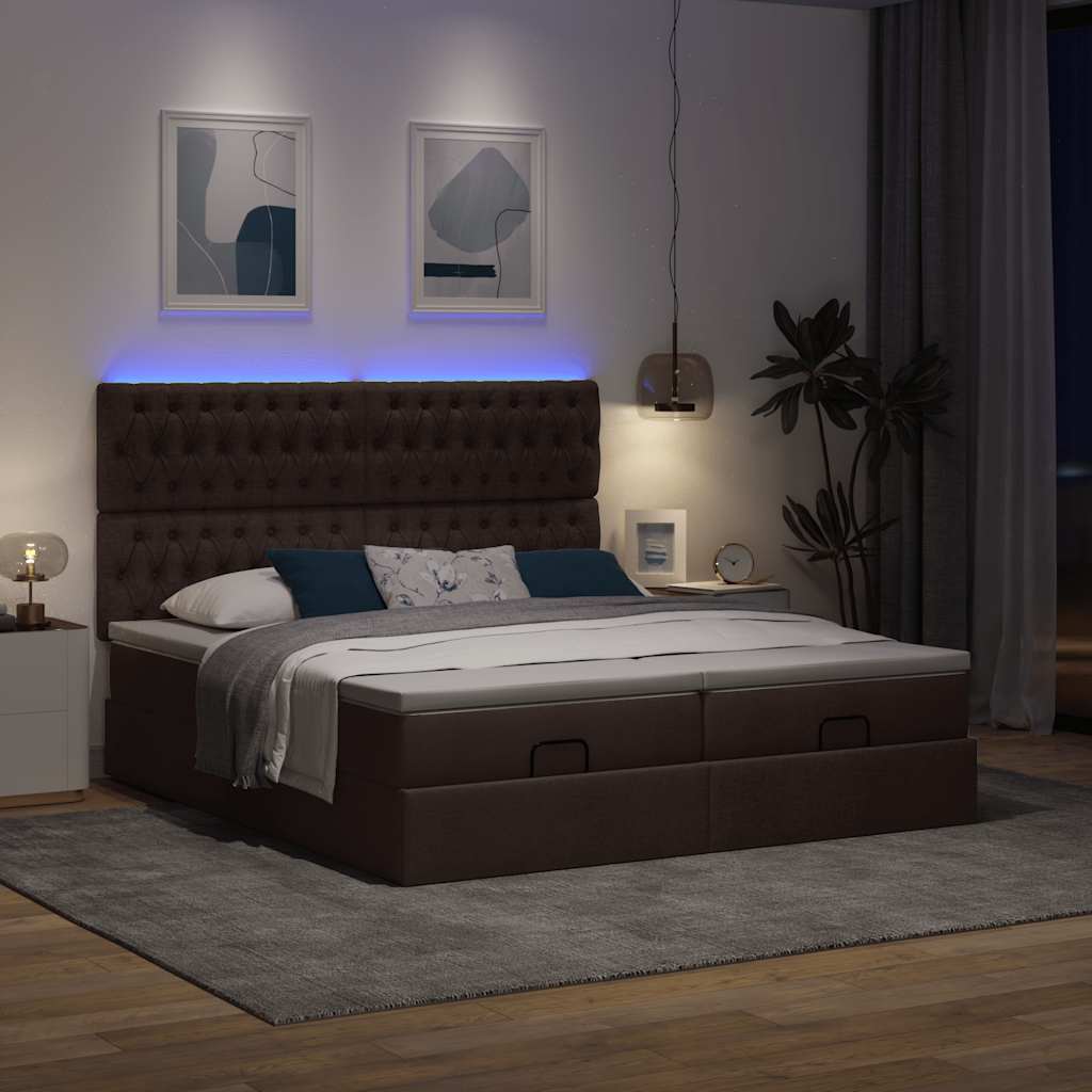 Οθωμανικό κρεβάτι με στρώματα&LEDs Σκούρο καφέ 180x200cm ύφασμα