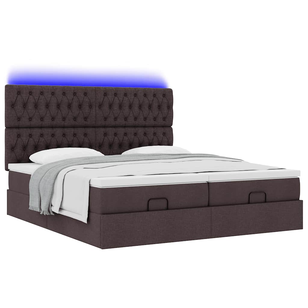 Οθωμανικό κρεβάτι με στρώματα&LEDs Σκούρο καφέ 180x200cm ύφασμα