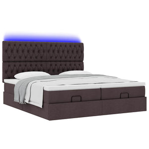 Οθωμανικό κρεβάτι με στρώματα&LEDs Σκούρο καφέ 180x200cm ύφασμα